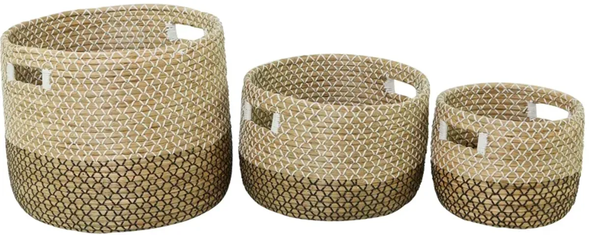 Ivy Collection Seagrass Storage Baskets - Set of 3 in Brown by UMA Enterprises