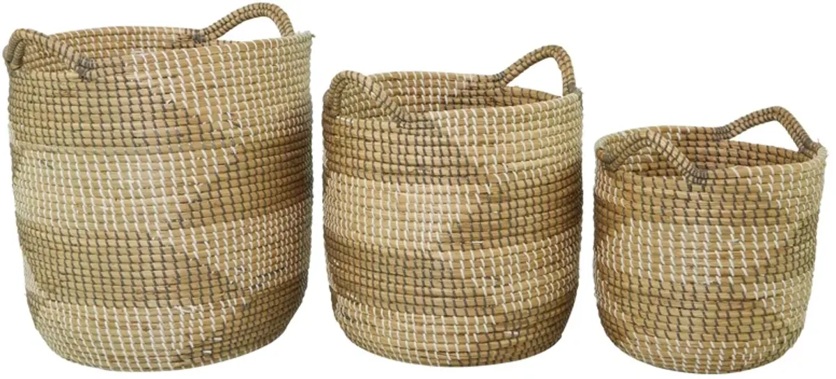 Ivy Collection Seagrass Storage Baskets - Set of 3 in Brown by UMA Enterprises