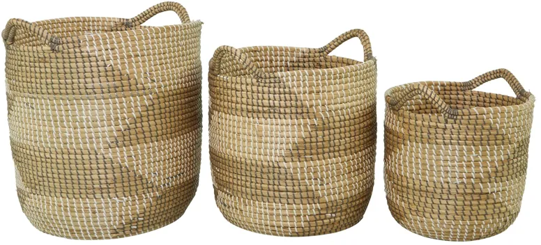 Ivy Collection Seagrass Storage Baskets - Set of 3 in Brown by UMA Enterprises