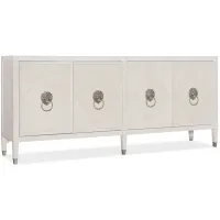 Melange Leo Four Door Credenza in White finish with Tiffany Blue finished interior by Hooker Furniture