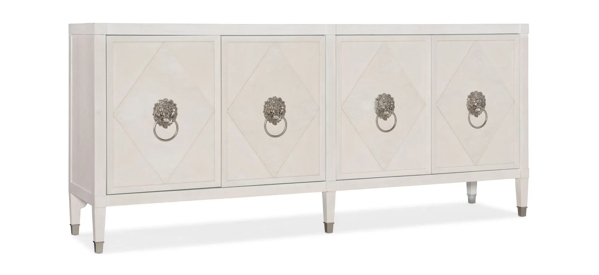 Melange Leo Four Door Credenza in White finish with Tiffany Blue finished interior by Hooker Furniture