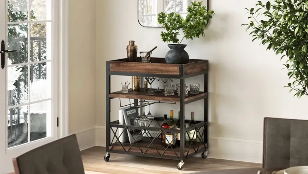 Rainor Bar Cart in Black;Brown by Bellanest