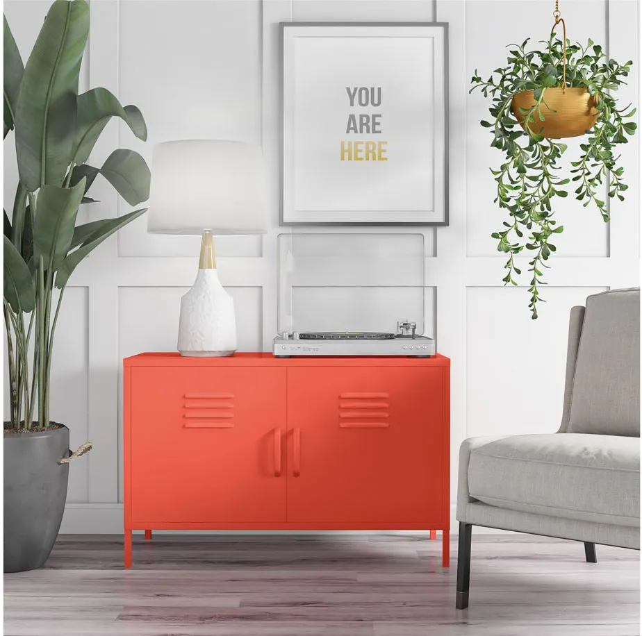 Novogratz Cache Two Door Metal Locker Accent Cabinet in Orange by DOREL HOME FURNISHINGS