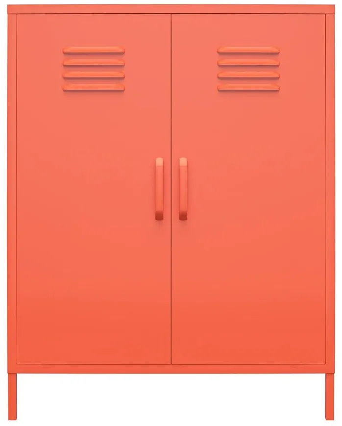Novogratz Cache Two Door Metal Locker Storage Cabinet in Orange by DOREL HOME FURNISHINGS