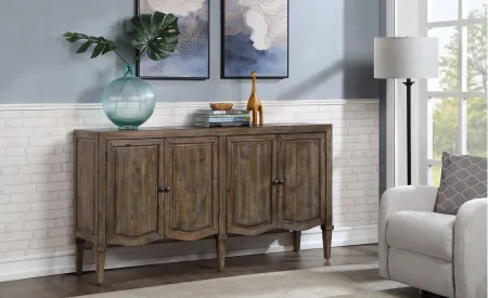 Brink Credenza in Medium to Light Brown with a dark grey chatter and texture by Coast To Coast Imports