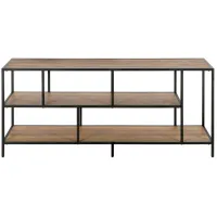 Zinnia 55" TV Stand with Rustic Oak Shelves in Blackened Bronze/Rustic Oak by Hudson & Canal