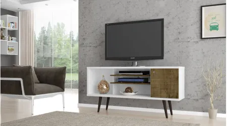 Liberty 53" TV Stand in White and Rustic Brown by Manhattan Comfort