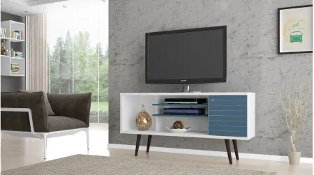 Liberty 53" TV Stand in White and Aqua Blue by Manhattan Comfort