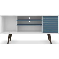 Liberty 53" TV Stand in White and Aqua Blue by Manhattan Comfort