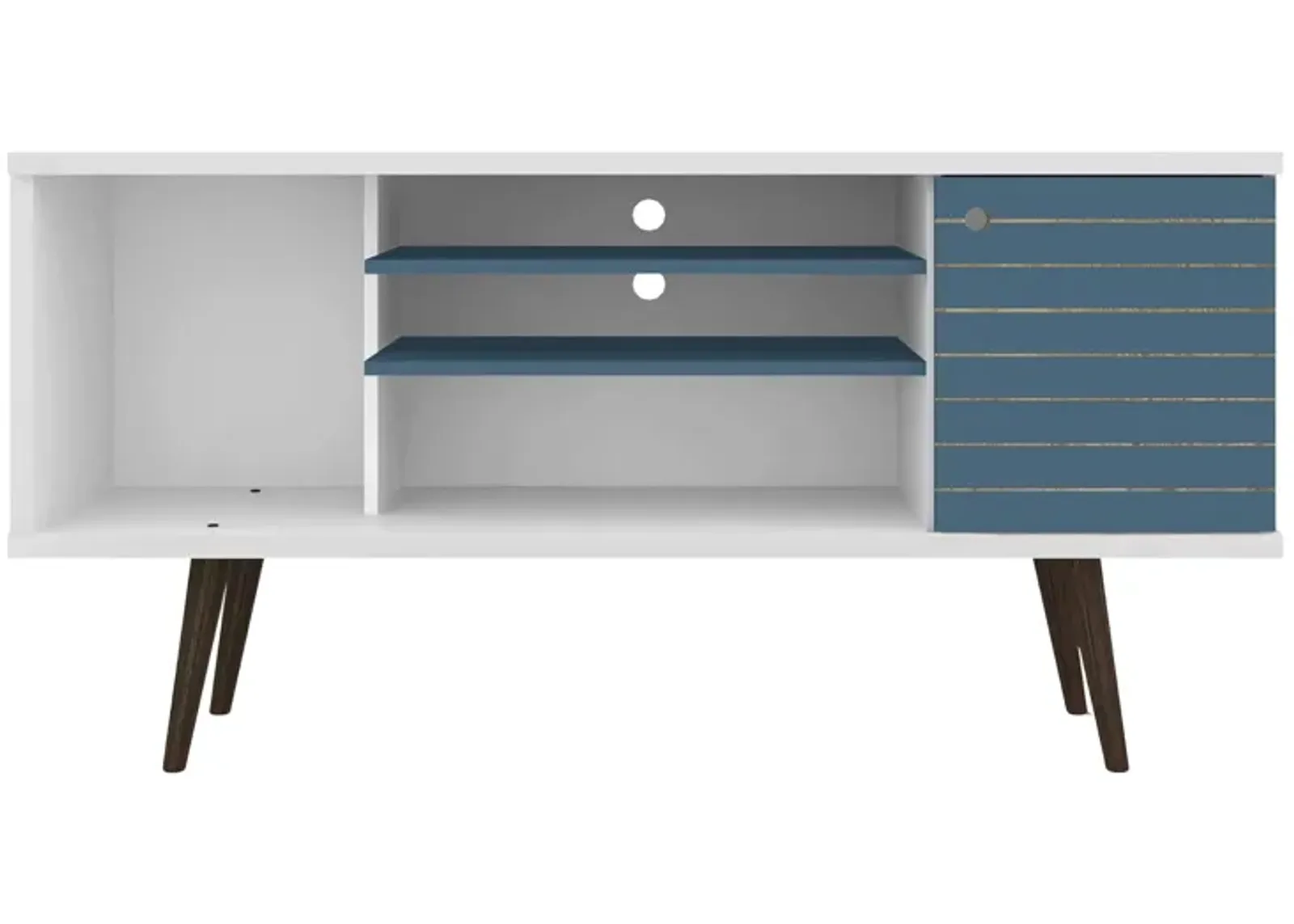 Liberty 53" TV Stand in White and Aqua Blue by Manhattan Comfort