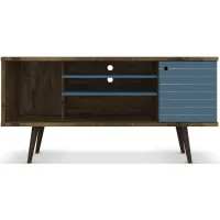 Liberty 53" TV Stand in Rustic Brown and Aqua Blue by Manhattan Comfort