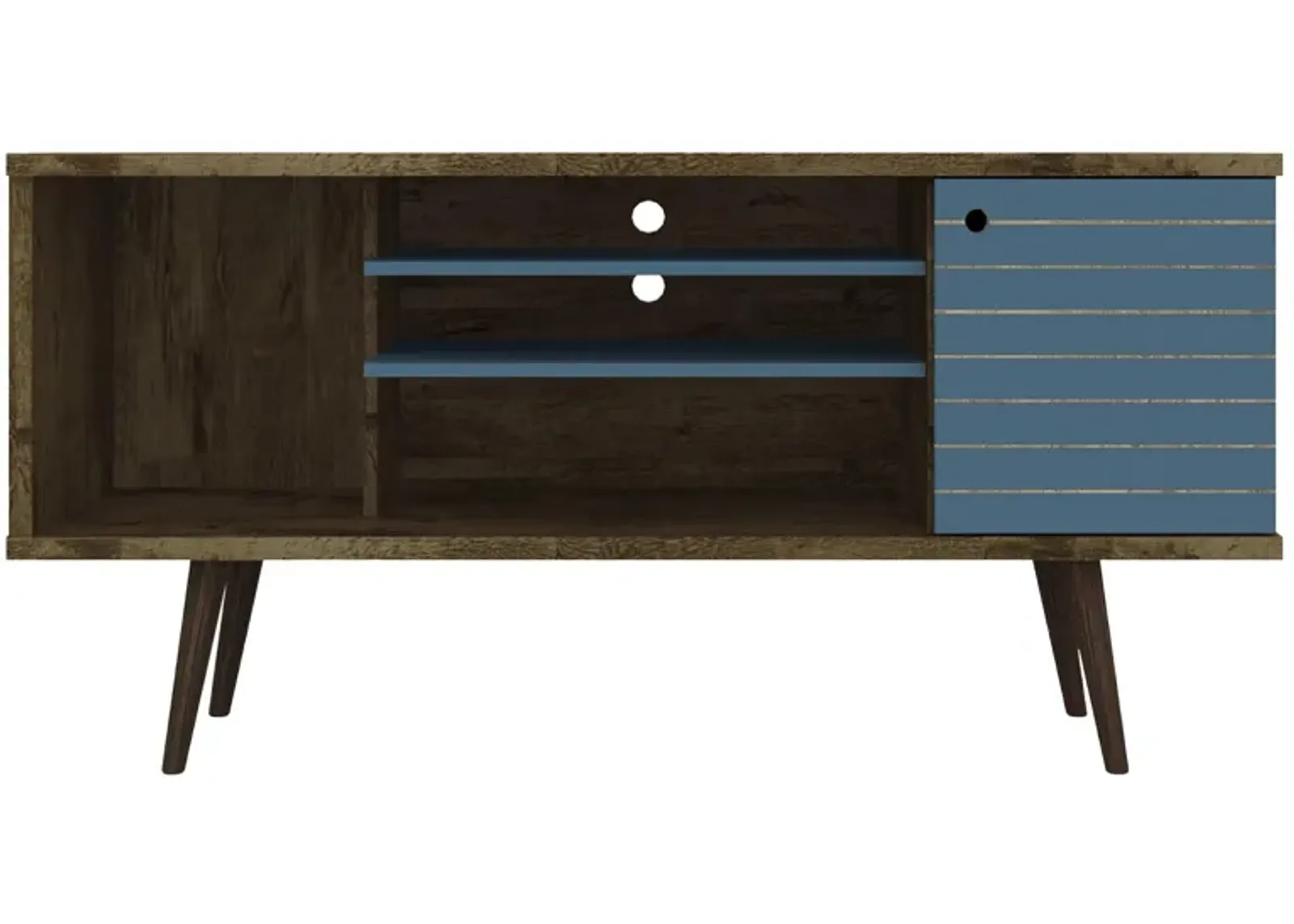 Liberty 53" TV Stand in Rustic Brown and Aqua Blue by Manhattan Comfort