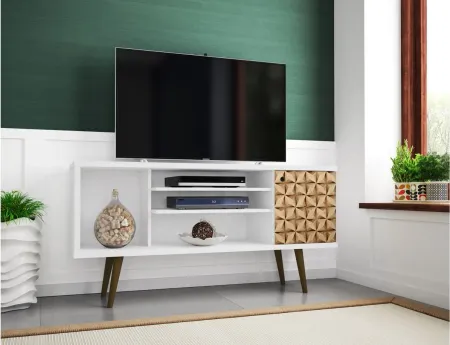 Liberty 53" TV Stand in White and 3D Brown Prints by Manhattan Comfort