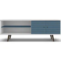 Liberty 63" TV Stand in White and Aqua Blue by Manhattan Comfort