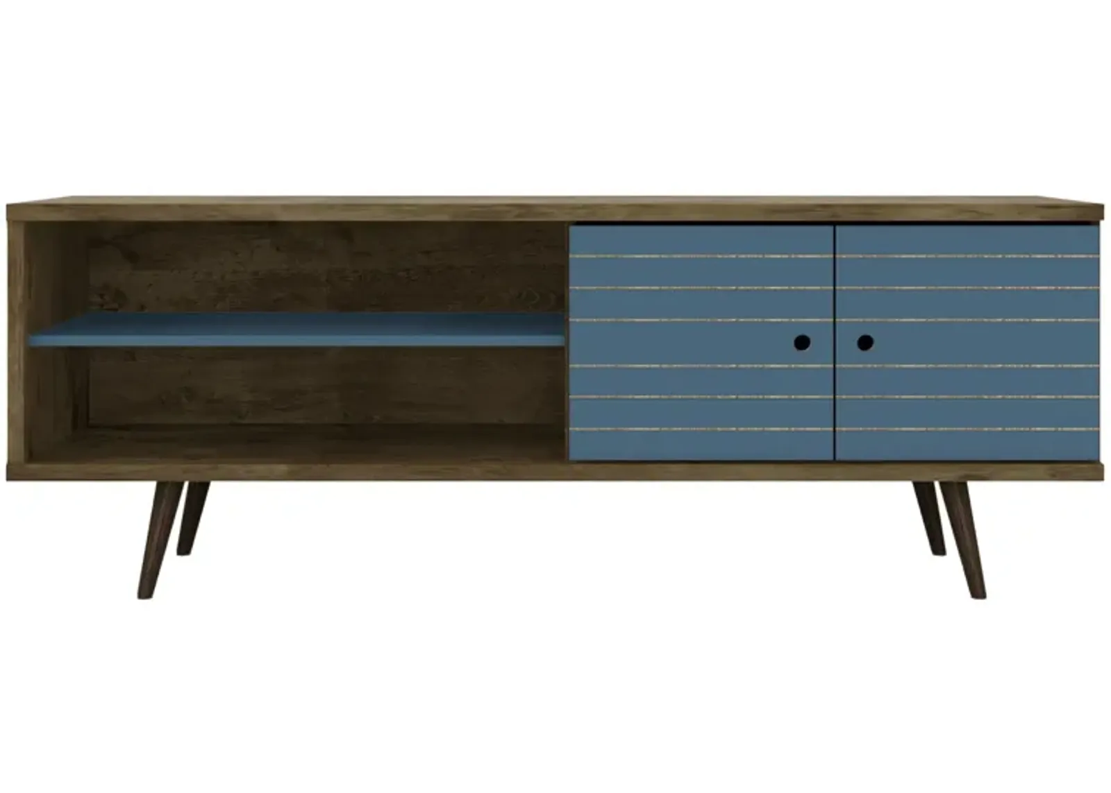 Liberty 63" TV Stand in Rustic Brown and Aqua Blue by Manhattan Comfort