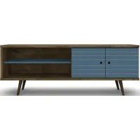 Liberty 63" TV Stand in Rustic Brown and Aqua Blue by Manhattan Comfort