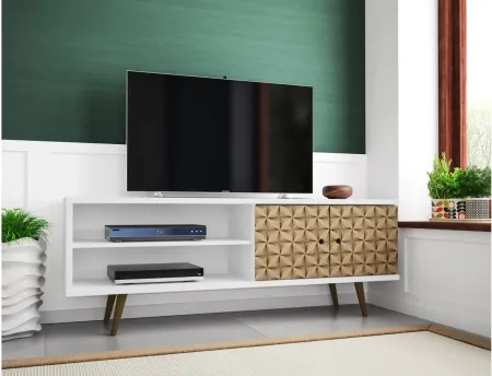 Liberty 63" TV Stand in White and 3D Brown Prints by Manhattan Comfort