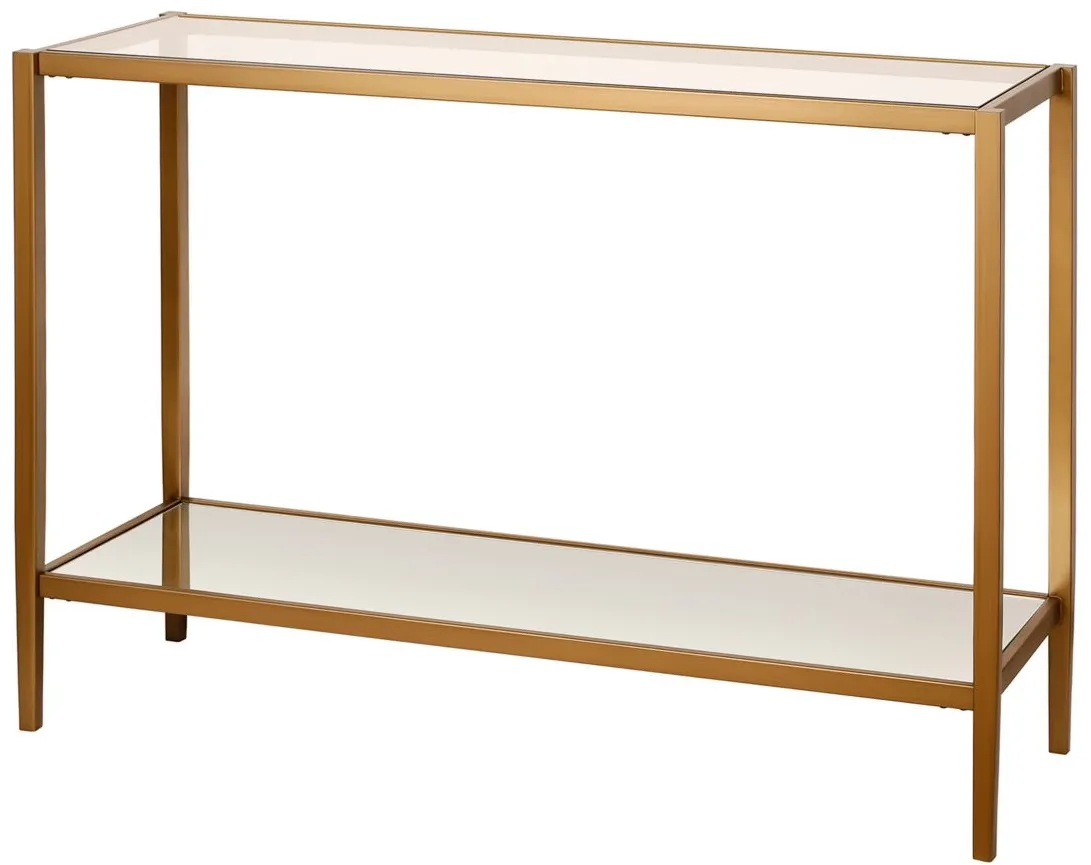 Hera Rectangular Mirrored Console Table in Brass by Hudson & Canal