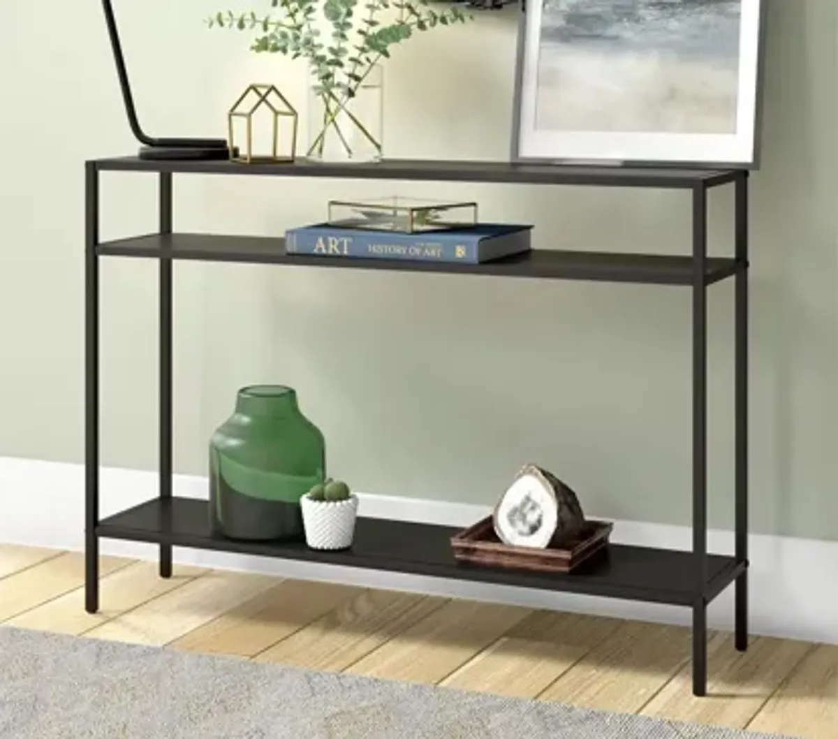 Ricardo Rectangular Console Table with Metal Shelves