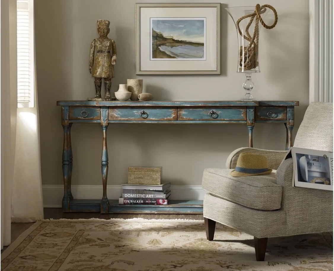 Sanctuary Four-Drawer Console Table in Sky Blue by Hooker Furniture