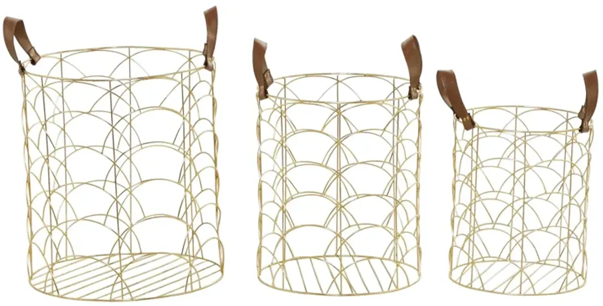 Ivy Collection Sainsbury Basket - Set of 3 in Gold by UMA Enterprises