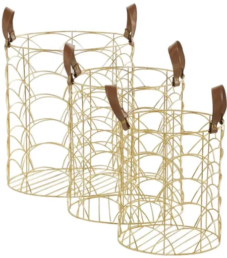 Ivy Collection Sainsbury Basket - Set of 3 in Gold by UMA Enterprises
