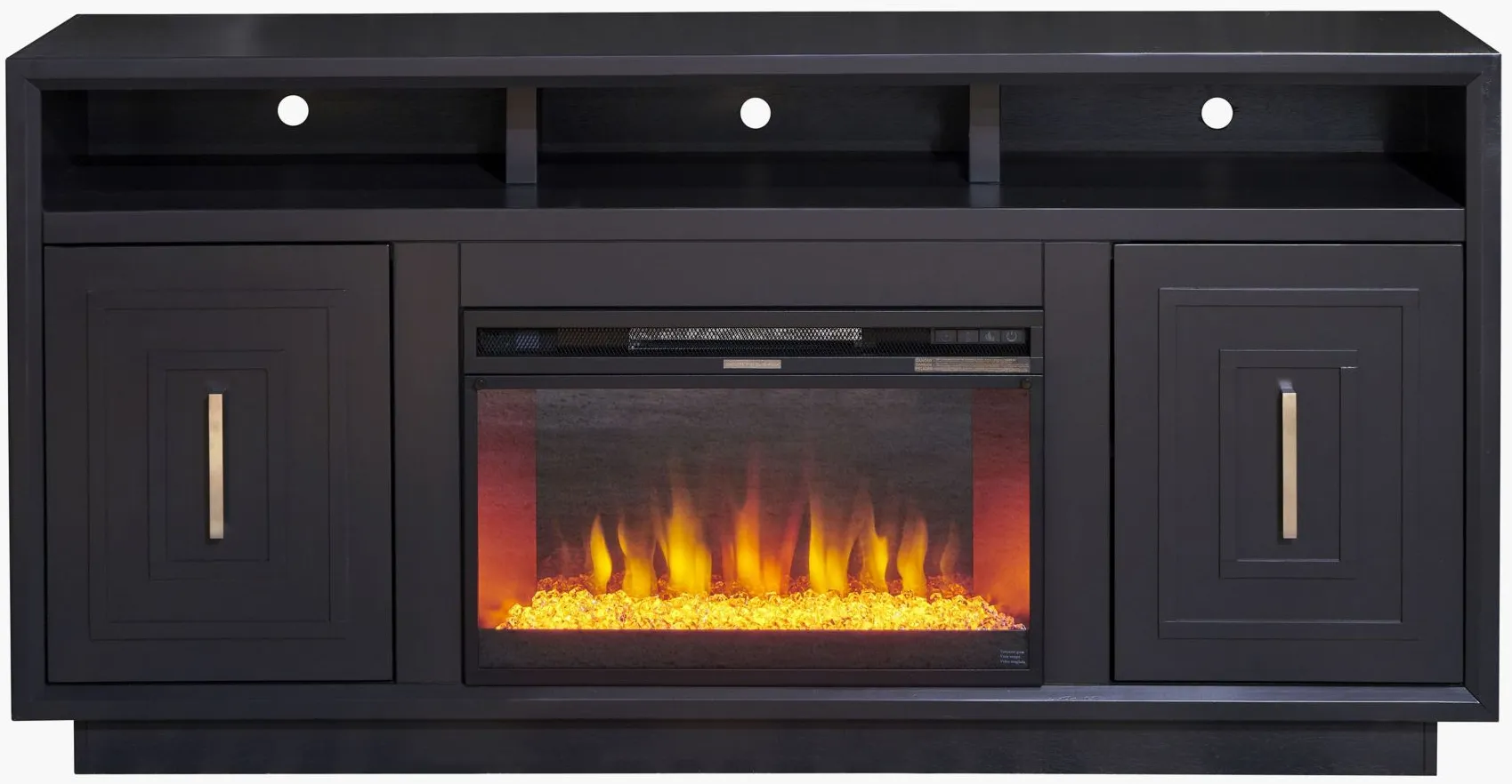 Sunset 68" Fireplace Console in Seal Skin Black by Legends Furniture