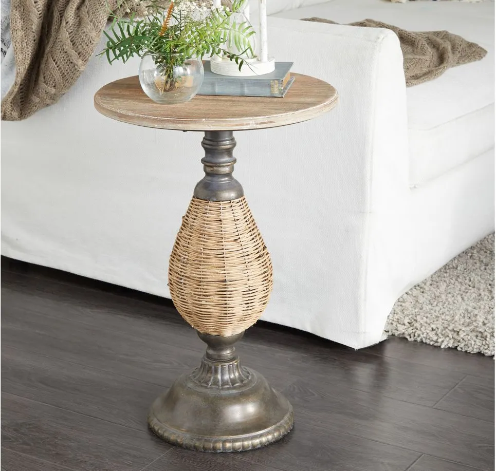 Ivy Collection Rattan Accent Table in Brown by UMA Enterprises