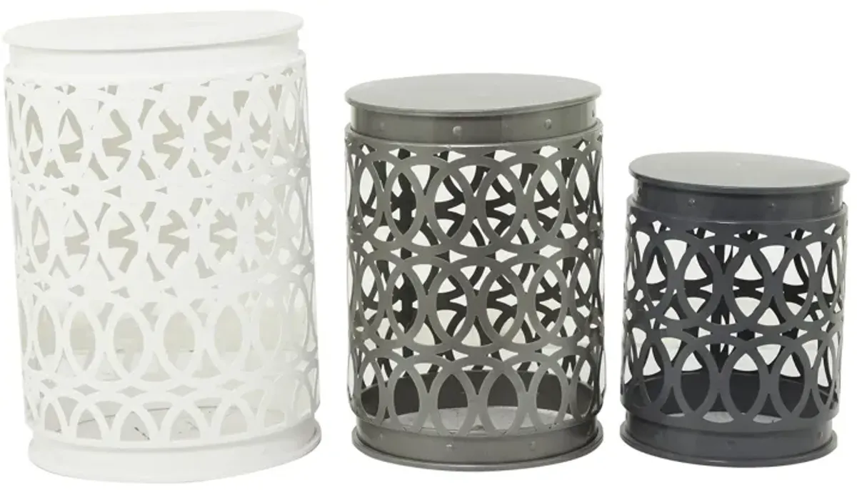 Ivy Collection Basket Accent Table 3-pc. in White/Gray/Black by UMA Enterprises