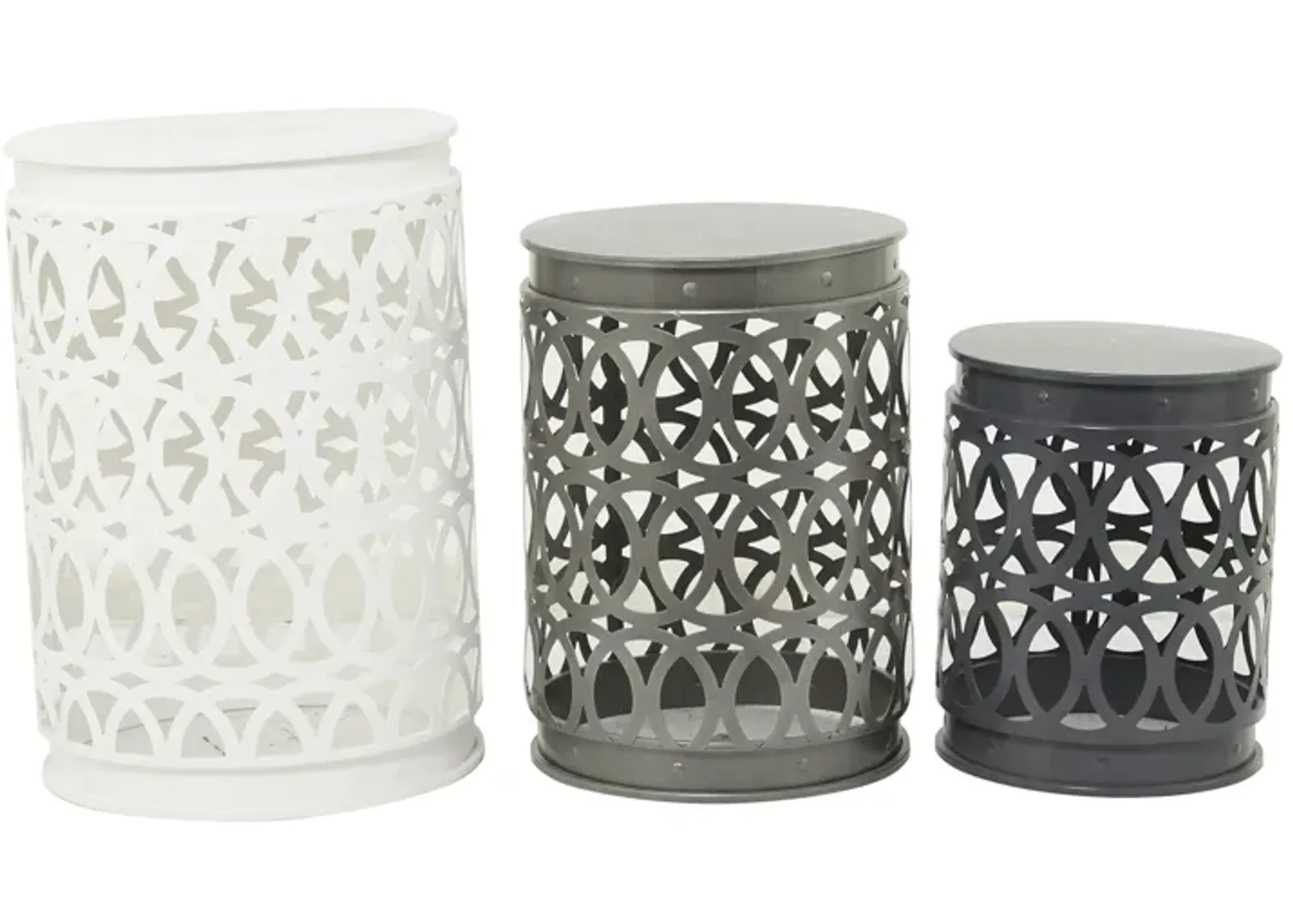 Ivy Collection Basket Accent Table 3-pc. in White/Gray/Black by UMA Enterprises