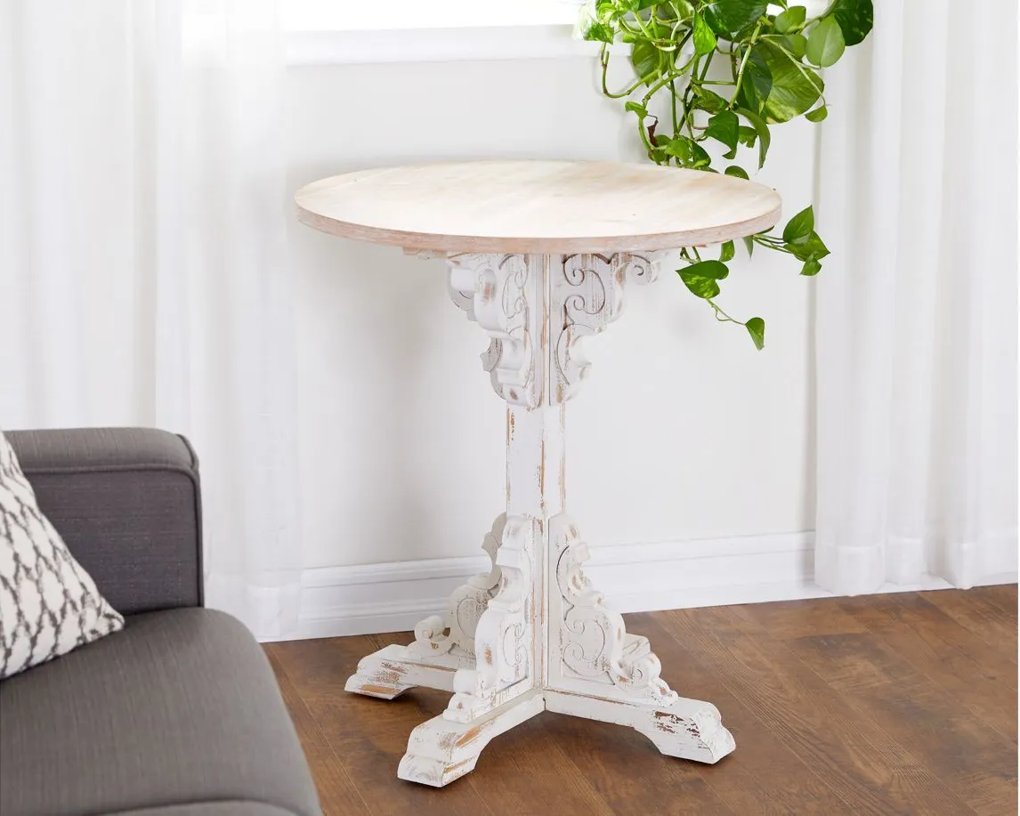 Ivy Collection Carved Accent Table in White by UMA Enterprises