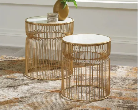 Vernway Accent Table (Set of 2) in White/Gold Finish by Ashley Express