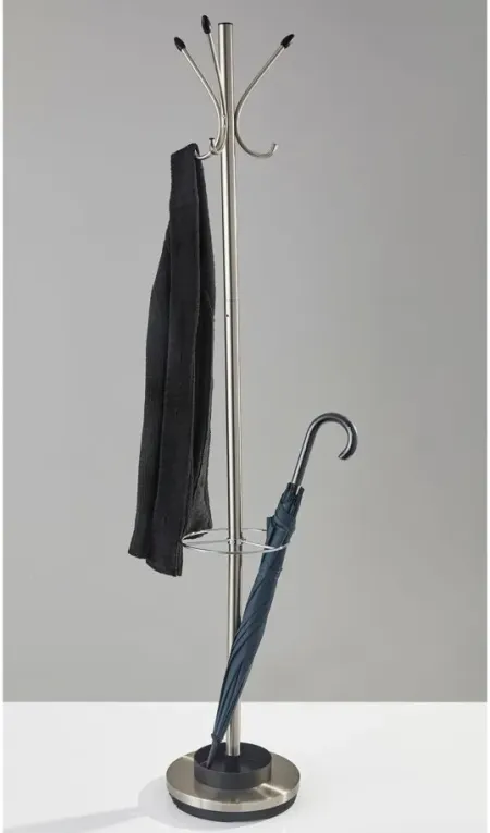 Usada Coat Rack w/ Umbrella Stand in Brushed Steel & Black Accents by Adesso Inc