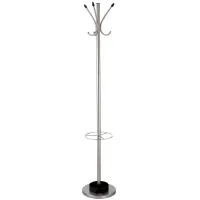 Usada Coat Rack w/ Umbrella Stand in Brushed Steel & Black Accents by Adesso Inc