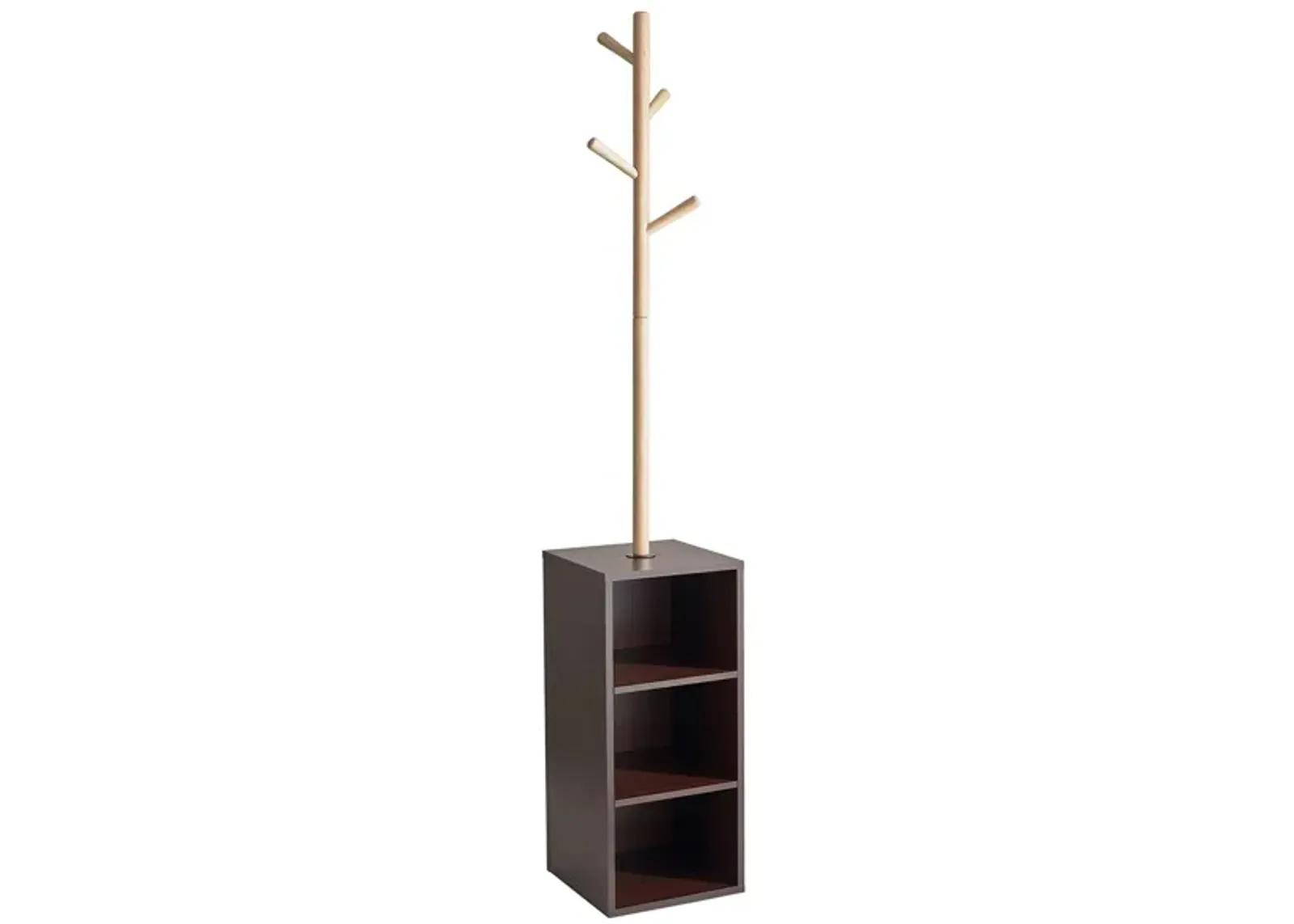 Sprouts Coat Rack w/ Storage Cubbie in Natural & Walnut by Adesso Inc