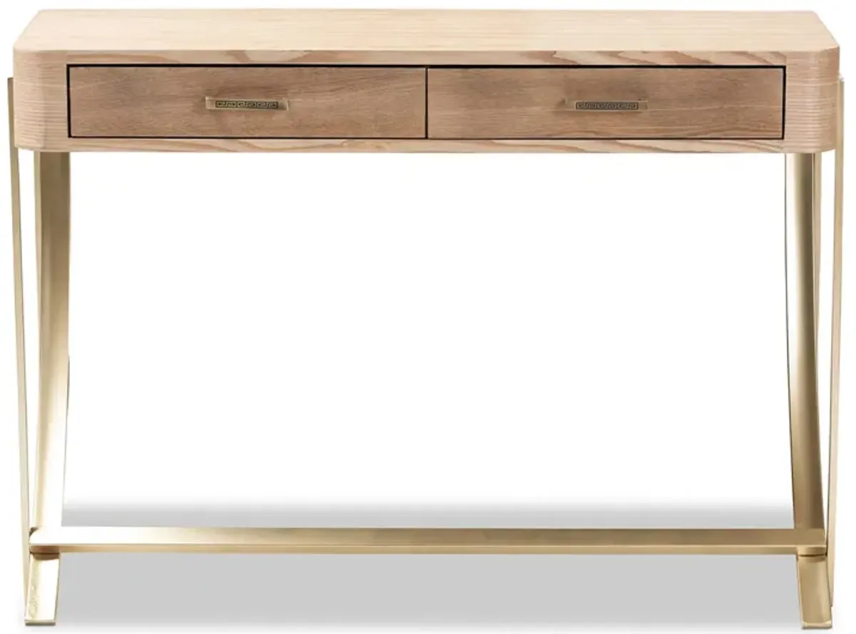 Lafoy 2-Drawer Console Table in Natural Brown/Gold by Wholesale Interiors