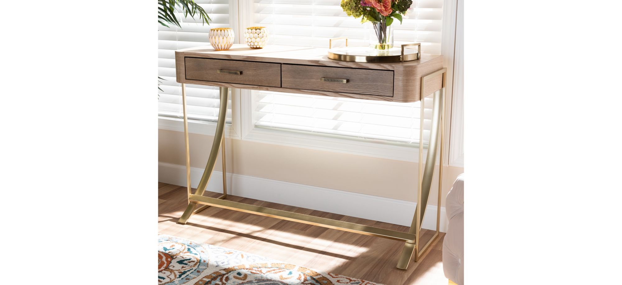 Lafoy 2-Drawer Console Table in Natural Brown/Gold by Wholesale Interiors