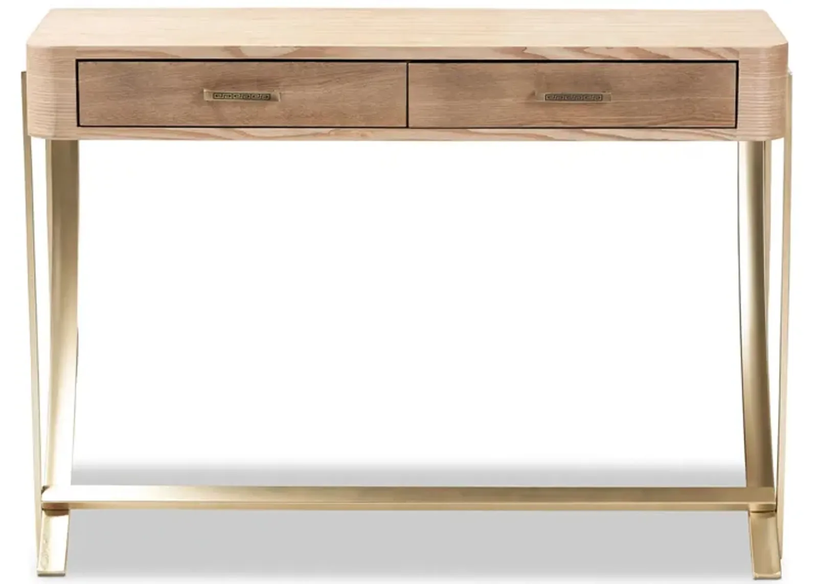 Lafoy 2-Drawer Console Table in Natural Brown/Gold by Wholesale Interiors