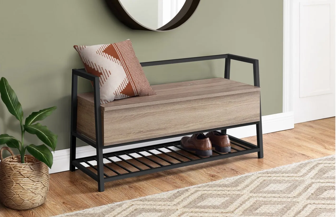 Turk Lift-Top Bench in Dark Taupe by Monarch Specialties