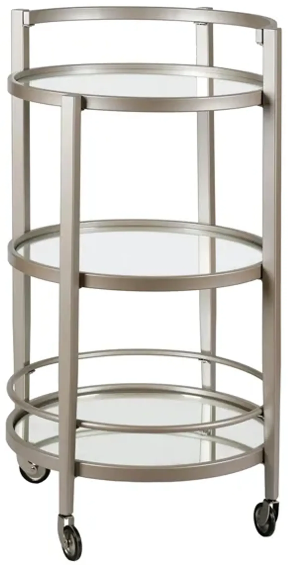 Hause Round Bar Cart with Mirrored Shelf in Satin Nickel by Hudson & Canal