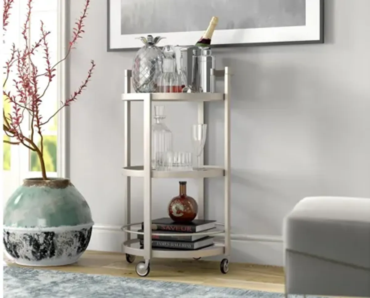 Hause Round Bar Cart with Mirrored Shelf