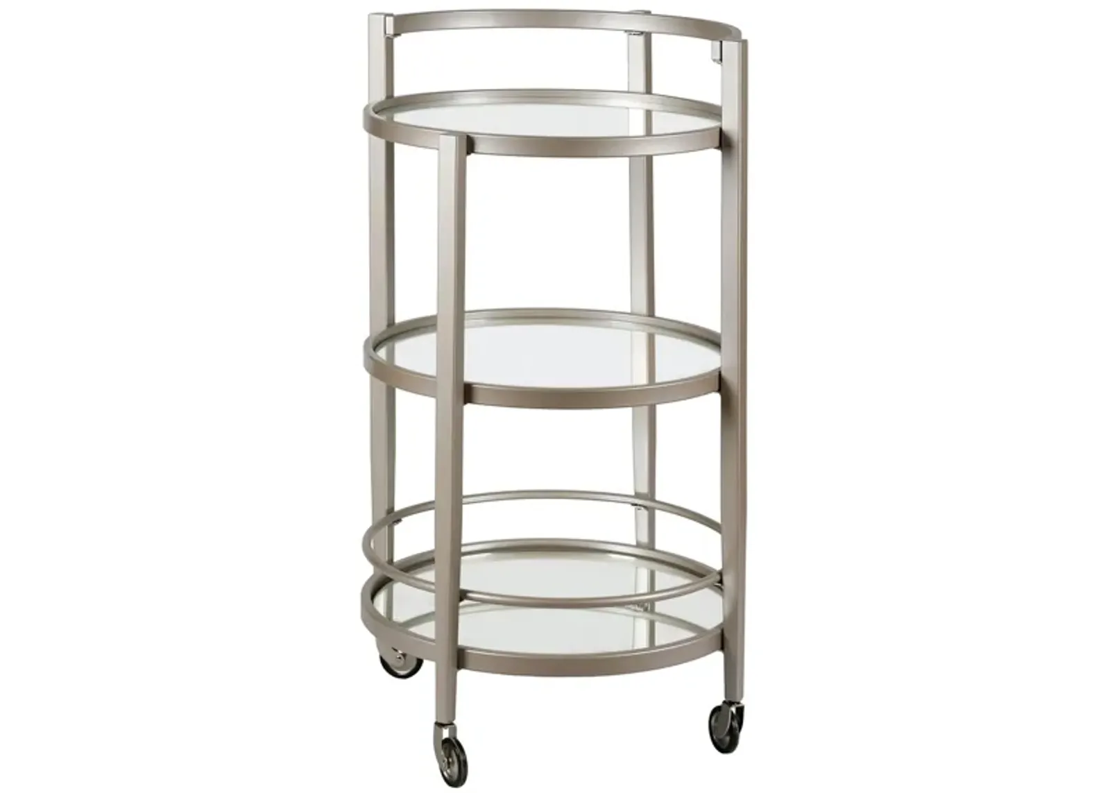 Hause Round Bar Cart with Mirrored Shelf in Satin Nickel by Hudson & Canal