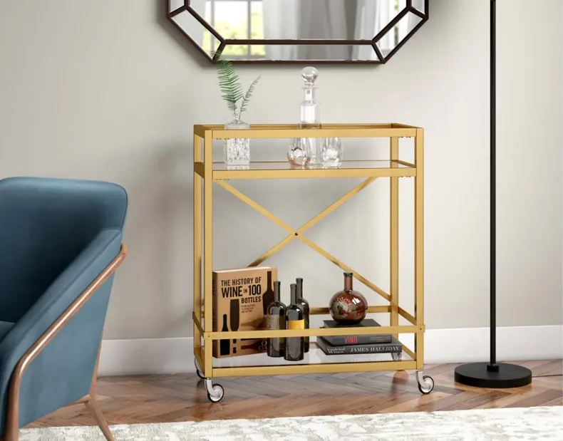 Warbler Rectangular Bar Cart in Brass by Hudson & Canal