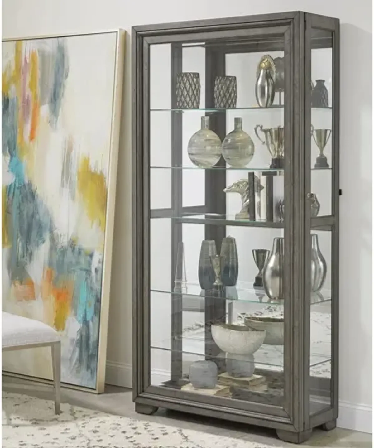 Netta 5-Shelf Sliding Door Curio w/LED Light