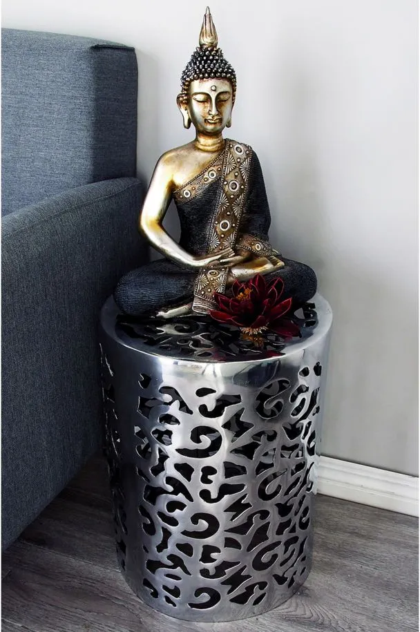 Ivy Collection Floral Accent Table in Silver by UMA Enterprises