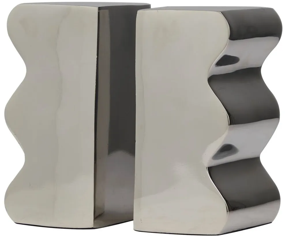 Ivy Collection Wave Inspired Bookends Set in Silver by UMA Enterprises