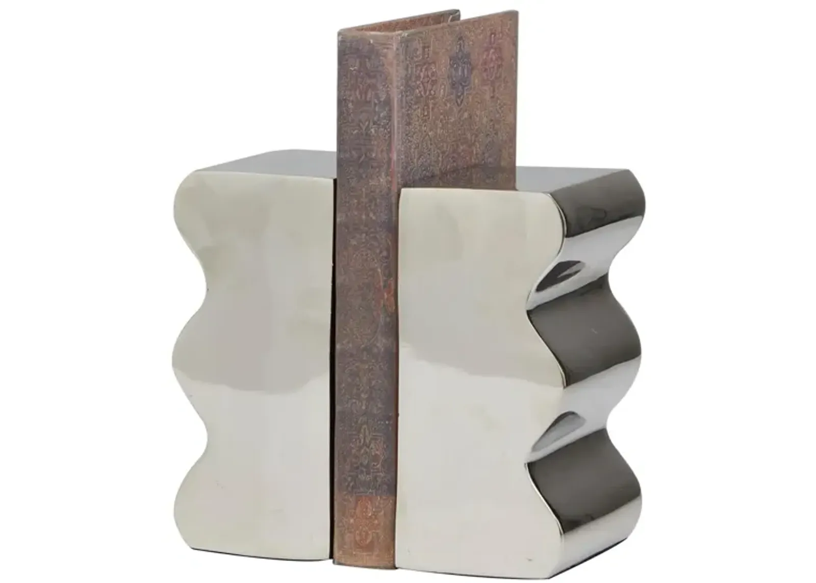 Ivy Collection Wave Inspired Bookends Set in Silver by UMA Enterprises