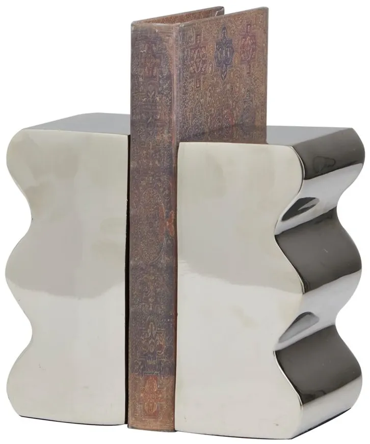 Ivy Collection Wave Inspired Bookends Set in Silver by UMA Enterprises