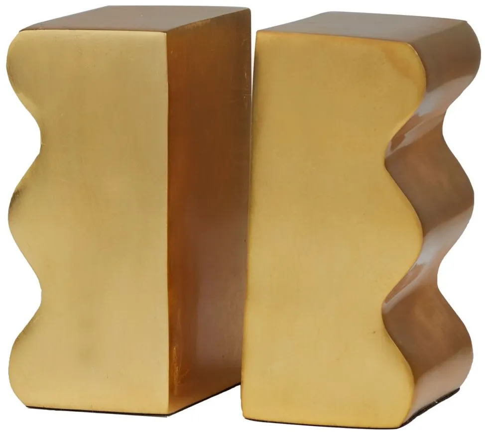 Ivy Collection Wave Inspired Bookends Set in Gold by UMA Enterprises