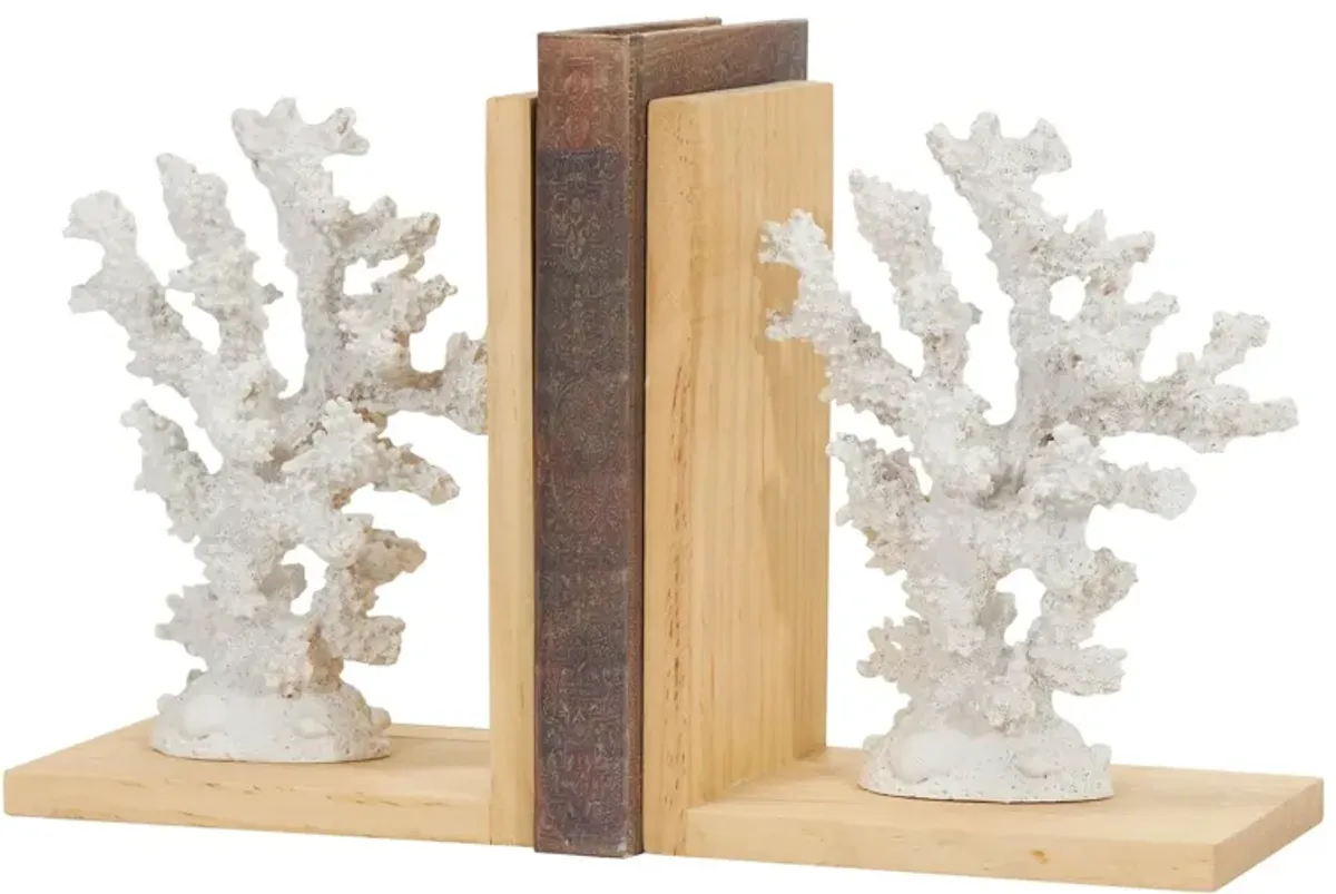 Ivy Collection Resin Coral Textured Bookends Set in White by UMA Enterprises